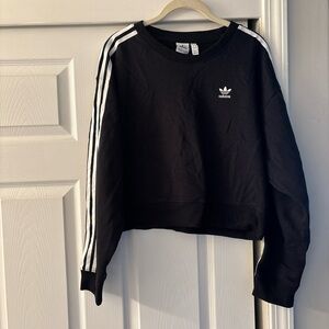 Adidas Black Cropped Sweatshirt with White Stripes